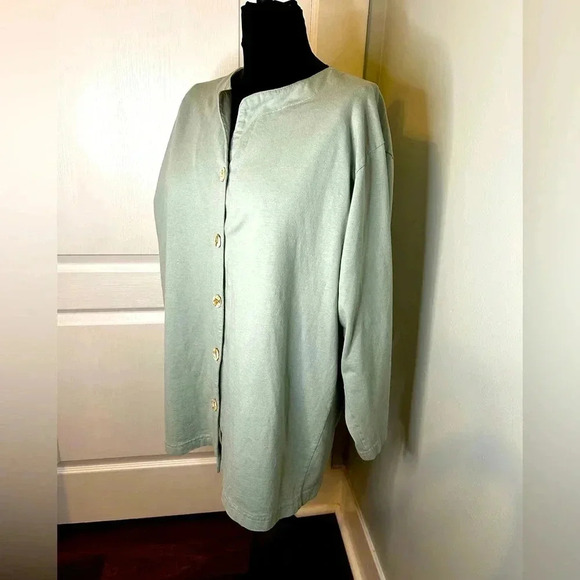 Enchante Long Sleeve Sage Knit Women’s L Button Front Peasant Boho Casual Tunic - Picture 3 of 8